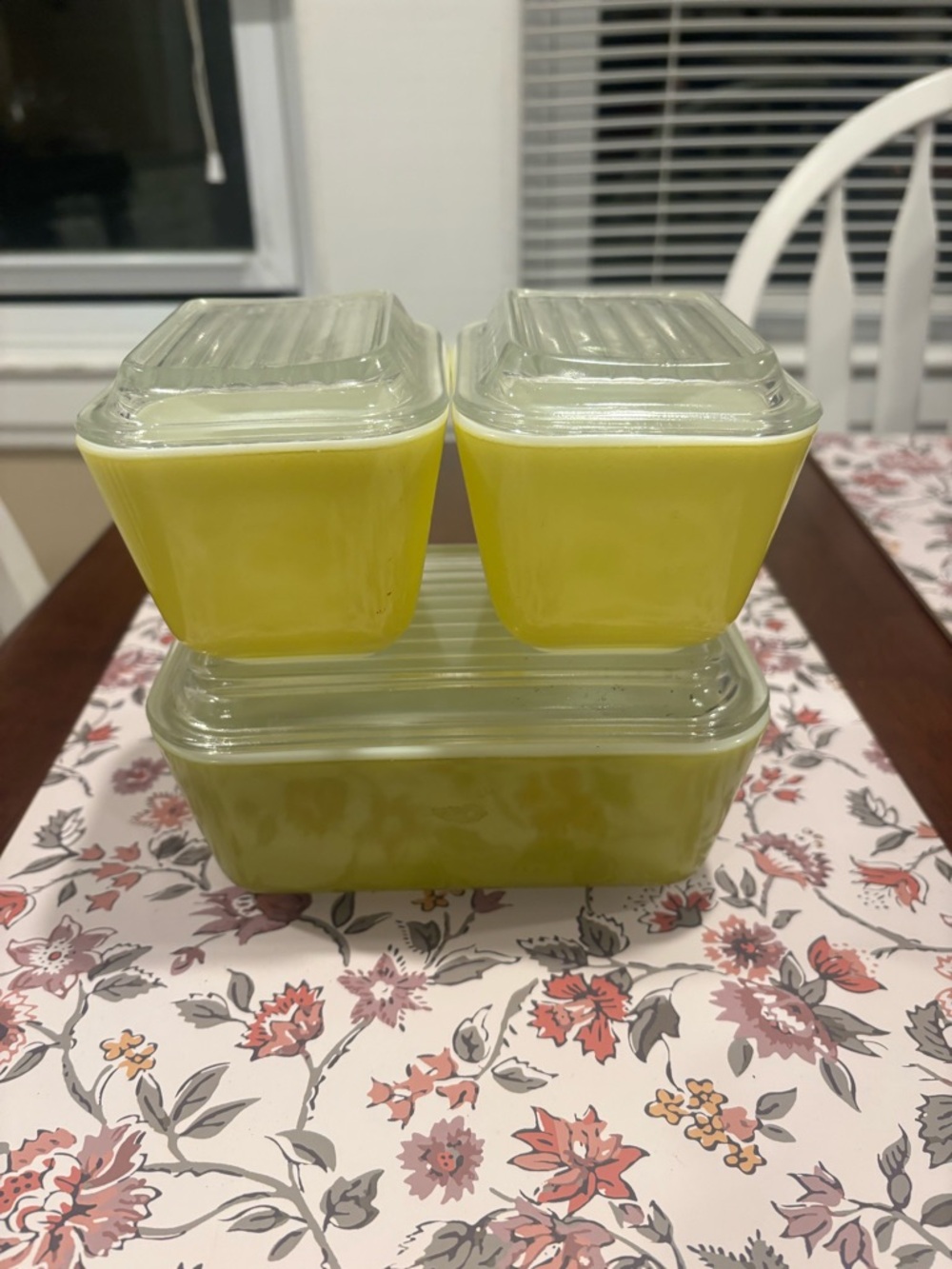 Pyrex Yellow/Green Glass Storage Dish Set with Clear Lids